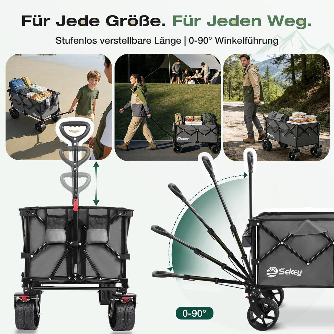 Sekey XXL Plus Bollerwagen Faltbar 200L 200KG Belastbar, Faltbollerwagen mit Extra Breite 17x10 cm A
