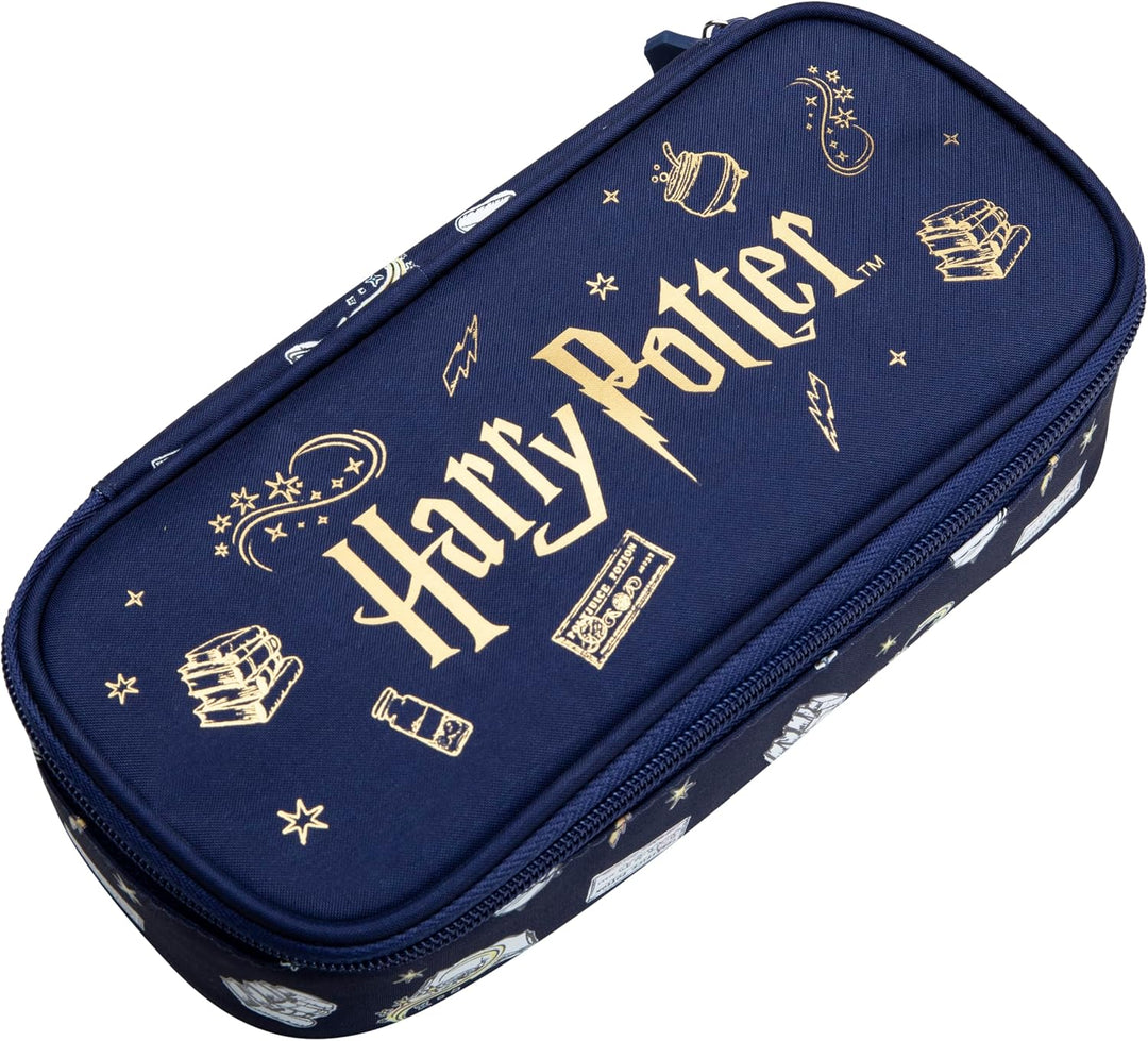 Undercover Harry Potter Federmäppchen, Marineblau mit Goldmotiven, 22,5 x 12 x 7 cm, für Schule und