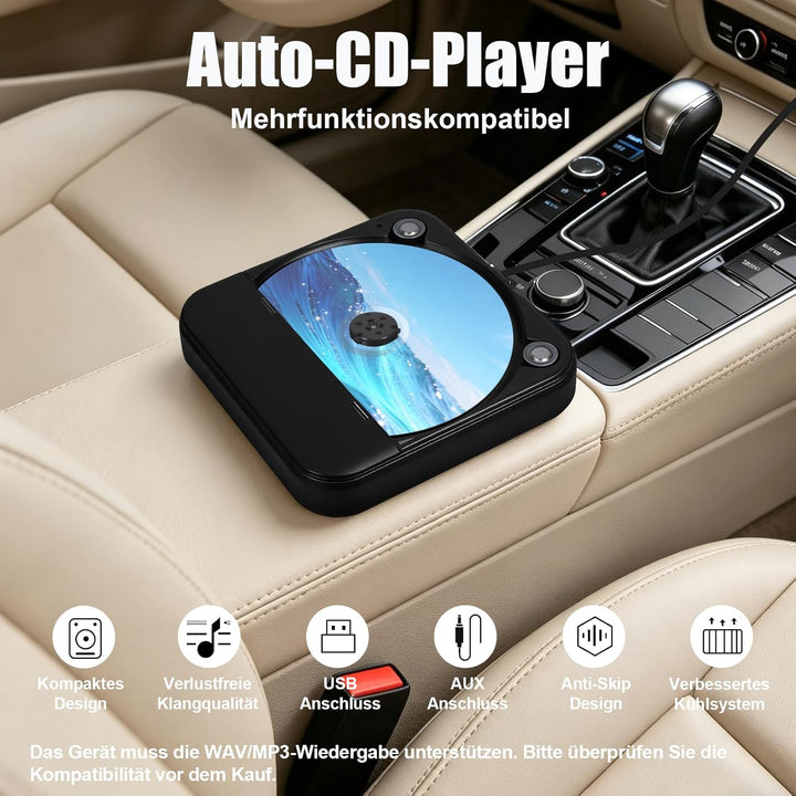 CD Player für Auto,Extern Universal Auto CD Player mit USB-Anschluss, AUX-Anschluss, Extra Controlle