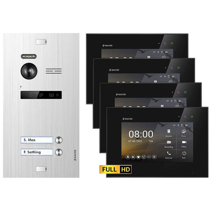 Balter EVO HD Silber/Schwarz Video Türsprechanlage Set für 2 Familienhaus (1x Türstation mit Full HD