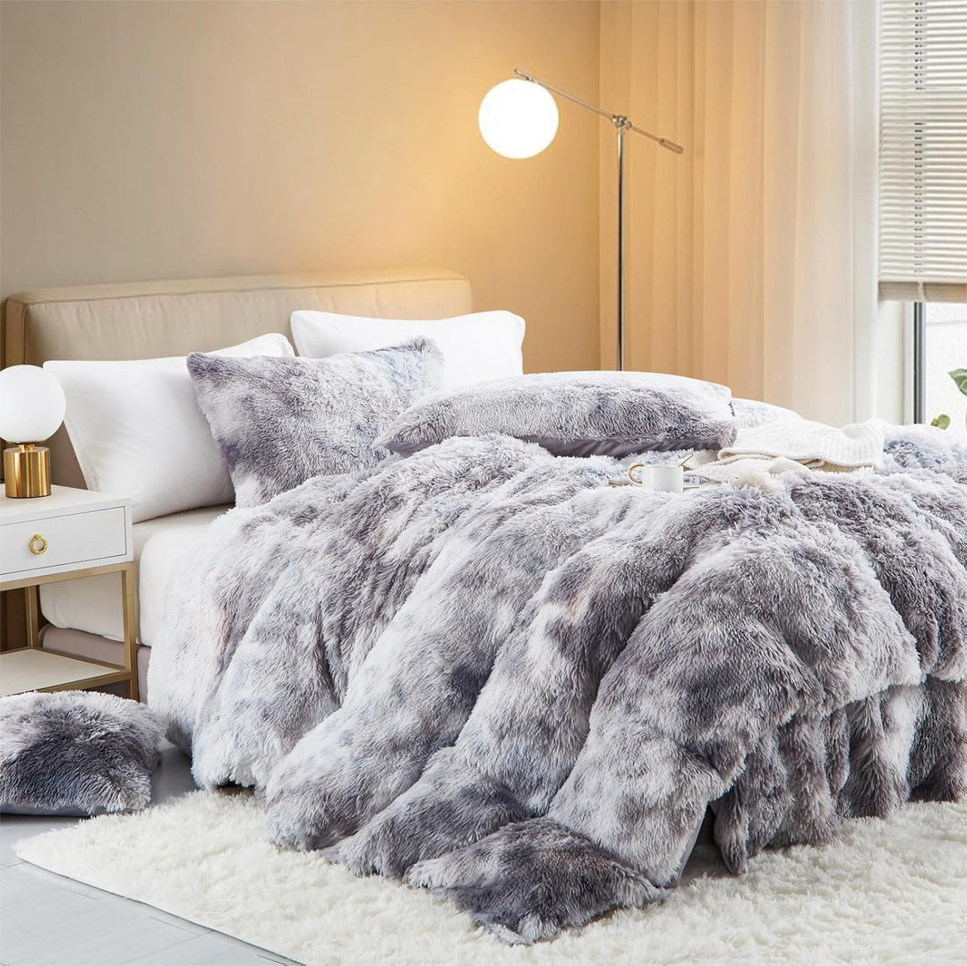 Freyamy Plüsch Bettwäsche 200x220cm Grau Langhaar Flauschig Warm Winterbettwäsche Flanell Samt Biber