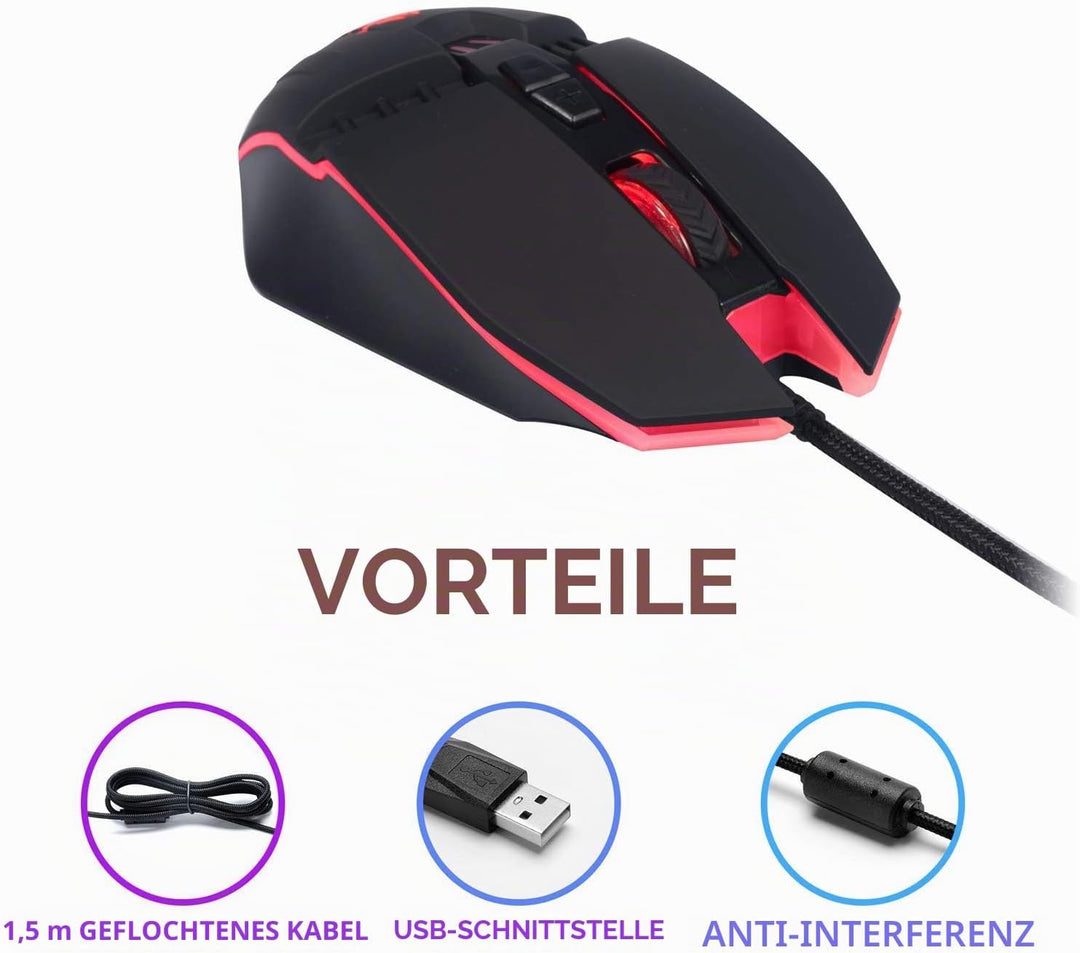 LYCANDER LMC378 Gaming-Maus, kabelgebunden, Optische USB-Mäuse mit Einstellbarer Dpi, bis zu 6400, 7