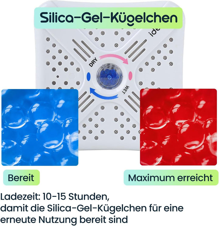ideoon Super Kompakter Mini Luftentfeuchter, 250ml: Leistungsstark, Kabellos, Wiederverwendbare Sili