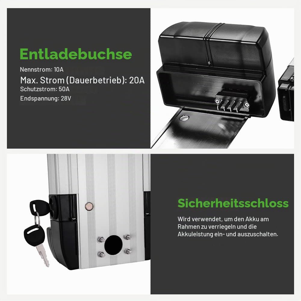 E-Bike Li-ion Batterie 36V 10,4Ah mit Ladegerät für 250W-500W Elektrofahrrad Pedelec E-GO! Wondervel
