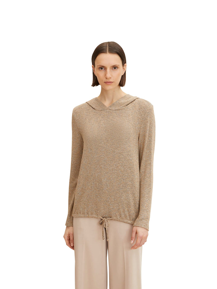 TOM TAILOR Damen Langarmshirt mit Kapuze S 30263 - Soft Light Camel Melange, S 30263 - Soft Light Ca