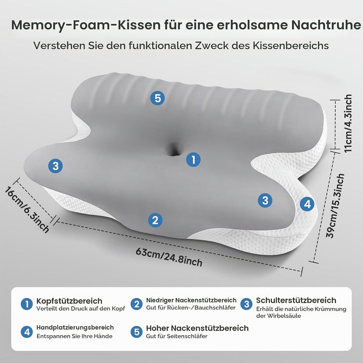 A-Pce Nackenstützkissen für Seiten-, Bauch- und Rückenschläfer,Grau Grau 63*39*16cm 1, Grau 63*39*16