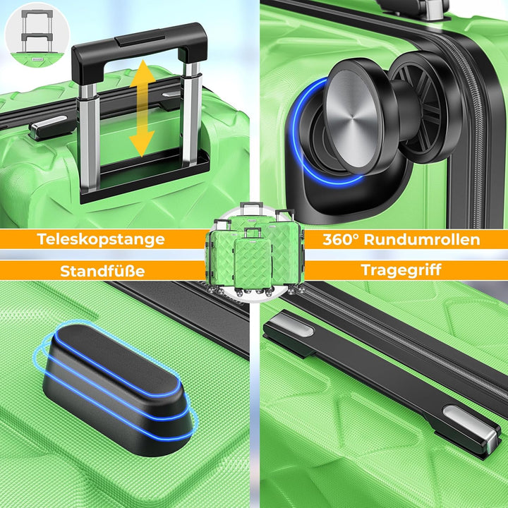 KESSER® Reisekoffer Set 4-teilig | Kofferset ABS Hartschalenkoffer mit Zahlenschloss, Kofferwaage &amp;