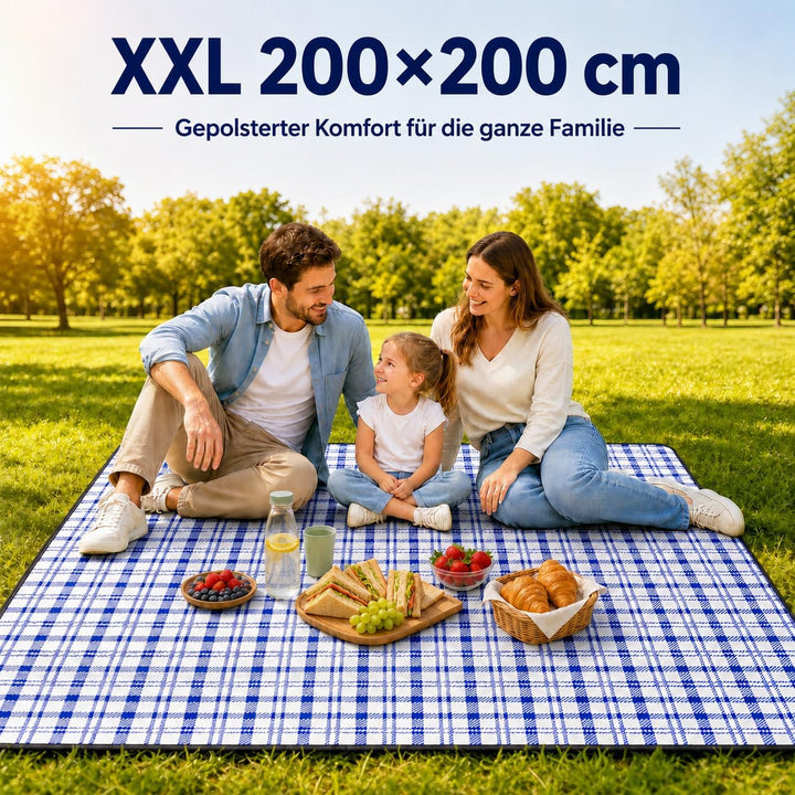 Picknickdecke XXL 200x200 cm, gepolstert &amp; faltbar, wasserabweisend