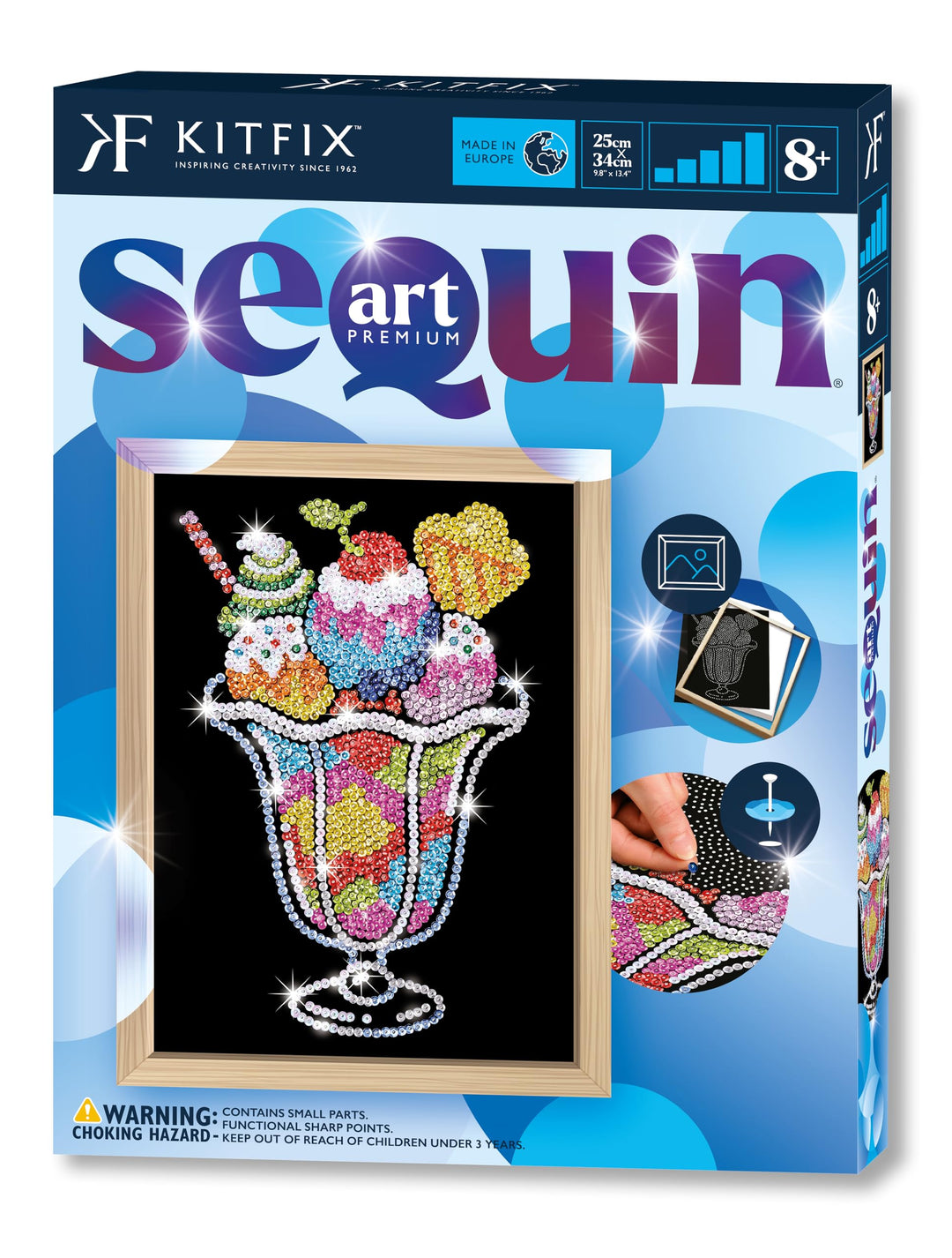 Kitfix - Sequin Art Eisbecher mit Holzrahmen - 27 x 36cm - Sequin Art Blue Premium - Paillettenbild