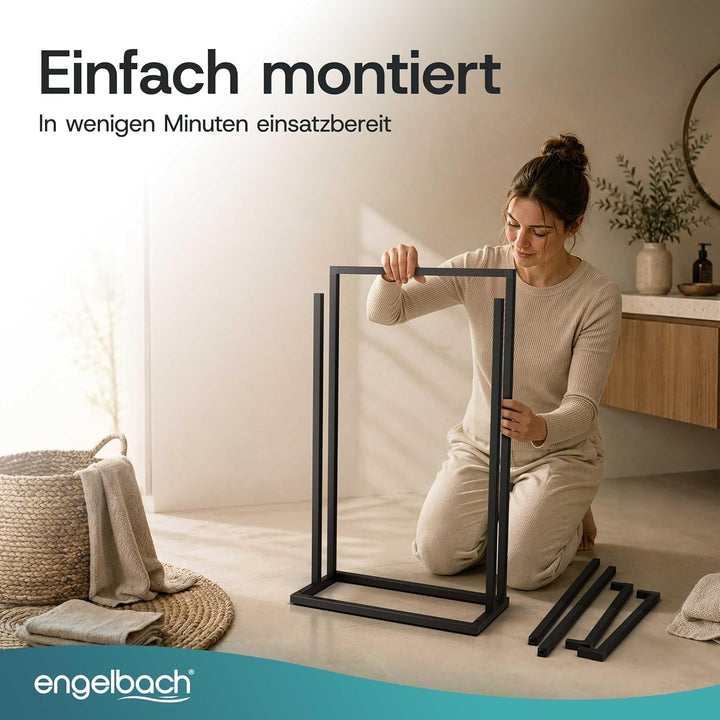 Engelbach® Handtuchhalter Schwarz - Stabil &amp; Langlebig mit 3 Stangen, Schwarz