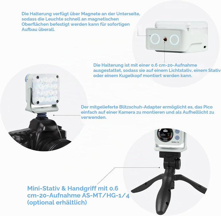 Nanlite Pico Tragbares LED-Fülllicht – Vollfarb-RGB, Snap-On-Aufsatz für Telefon-/Kamera-Fotografie,