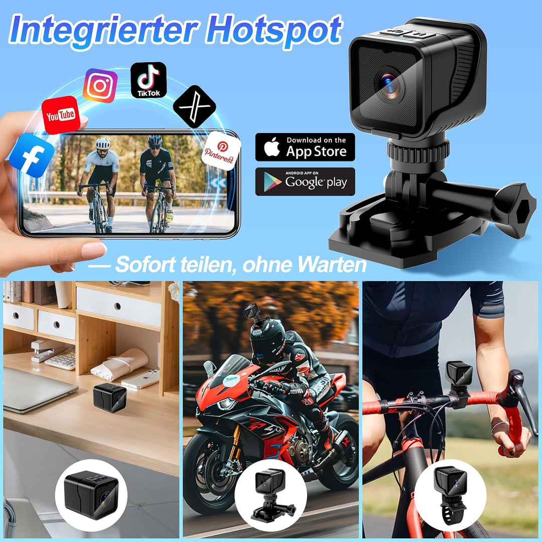 Pudet Luo Mini Kamera, Hotspot WiFi Tragbare Kleine Actionkamera für Sport, 1080P HD &amp; 120° Ultra-We