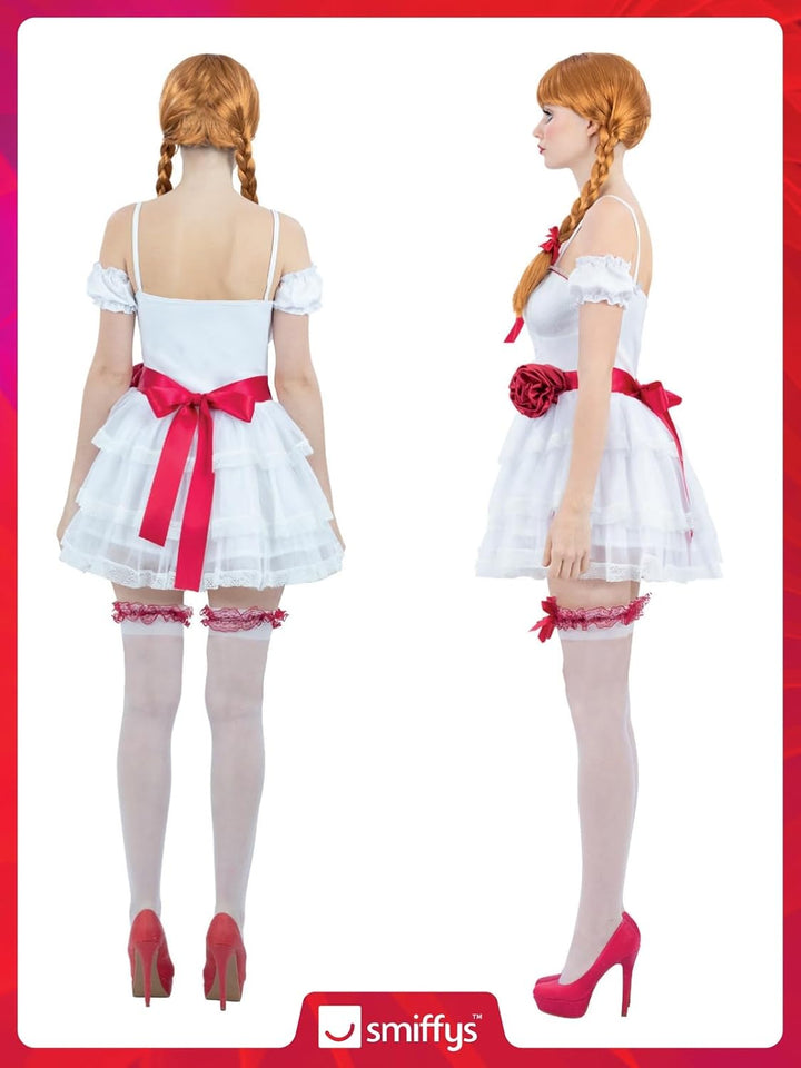 Smiffys 81003 Annabelle Minikleid Kostüm, Damen, Weiss &amp; Rot X-Small (UK 4-6), X-Small (UK 4-6)