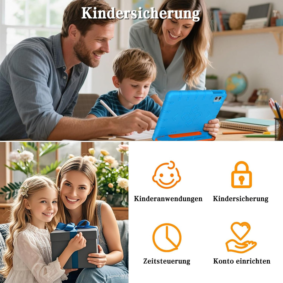 ZIOVO Kinder Tablet 10 Zoll Android 15 mit 30GB RAM+64GB ROM(TF 1TB), 5G WiFi, Gemini AI, Octa-Core,