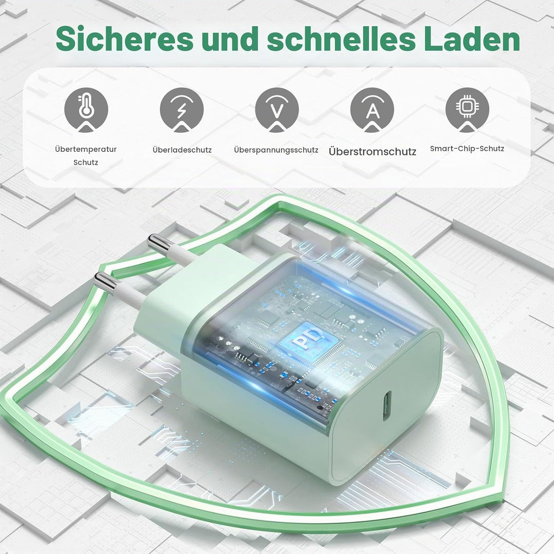 20W USB C Schnellladegerät mit 2M Lighting Ladekabel für iPhone 14/13 2Pack Rosa+Grün, Rosa+Grün