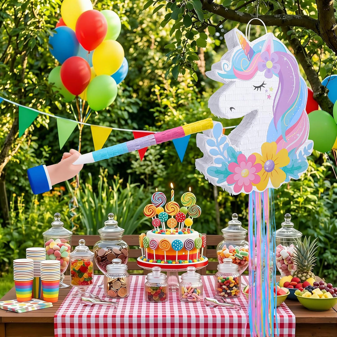 Einhorn Piñata Set mit 10 Haarspangen, Komplettes Piñata Partyspiel, Einhorn Partytüten Füller, Gast
