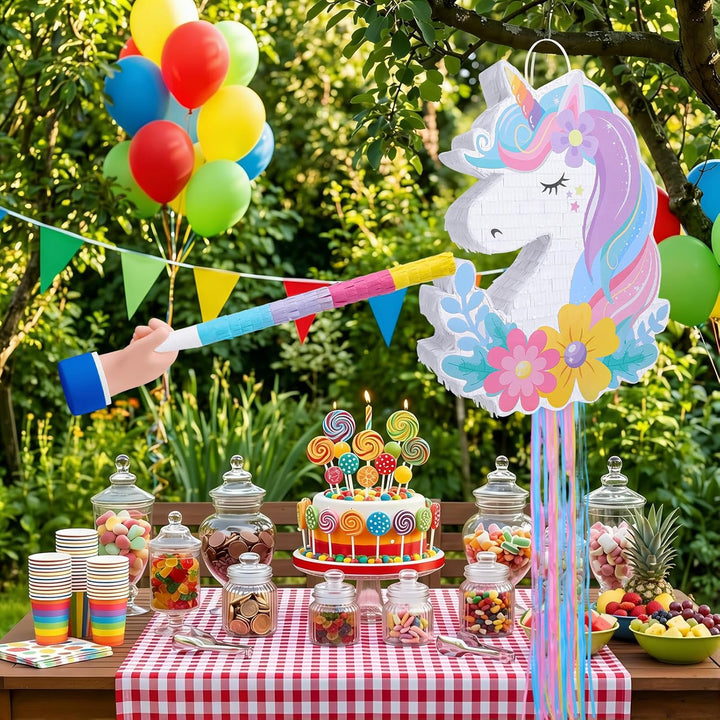 Einhorn Piñata Set mit 10 Haarspangen, Komplettes Piñata Partyspiel, Einhorn Partytüten Füller, Gast