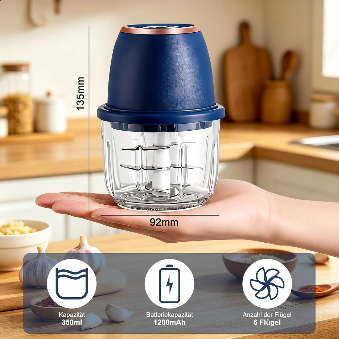 Zerkleinerer Küche Elektrisch 350 ml Glasbehälter, Zwiebel Zerkleinerer Elektrisch mit 6 Edelstahlkl