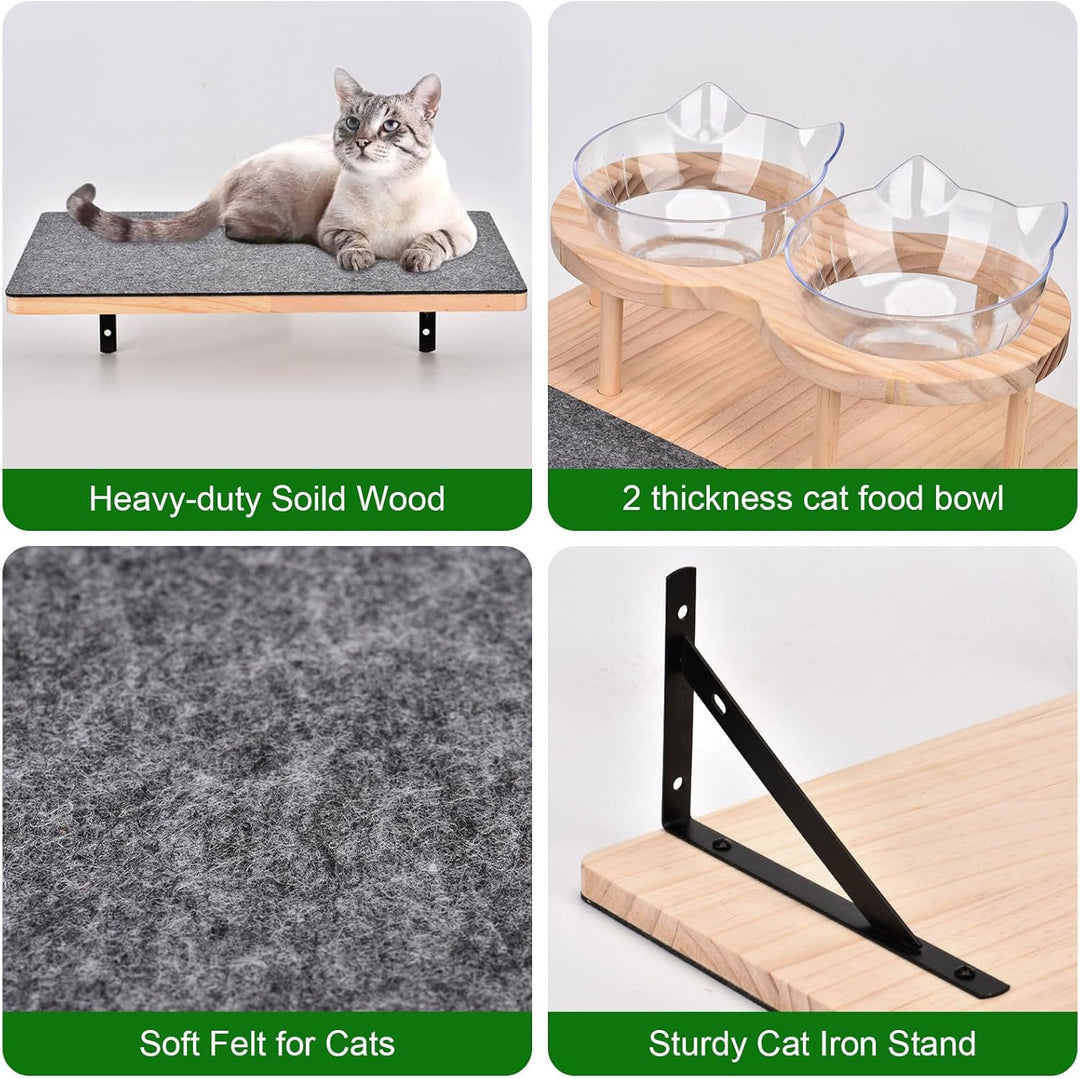 Wand montierte Katze Hängematte Katze Wandregale mit 2 Katze Nahrung Schalen und 3 Schritte, 2pc Kat