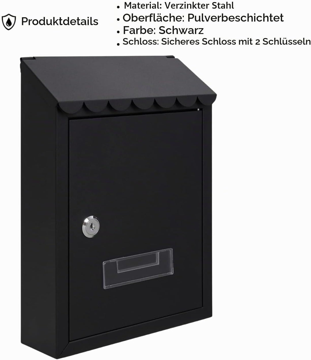 Assorted Collections Wandbriefkasten, verzinkter Stahl, abschliessbarer Briefkasten mit 2 Schlüsseln