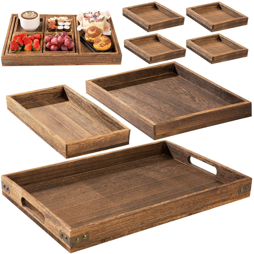Yangbaga 7ST Rechteckig Serviertablett aus Holz: Serviertablett mit Griff 32 x 32 x 4.5 cm (7 Pieces