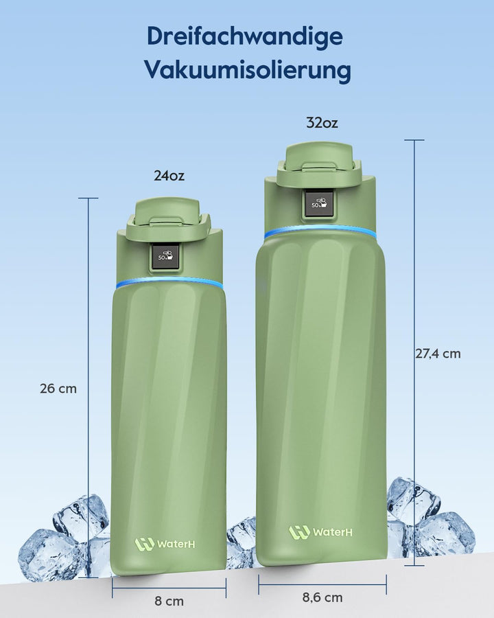 WaterH BOOST Smart Trinkflasche mit Trinkerinnerung &amp; Trinktracker, 710 ml Green 710 ml, Green 710 m