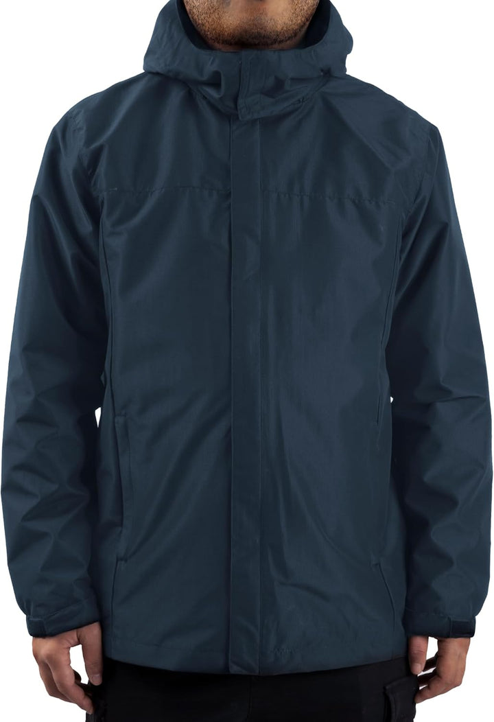 Herren Regen Jacke mit Kapuze wasserdicht leichte Jacke und Reissverschlusstaschen Regenmantel für O