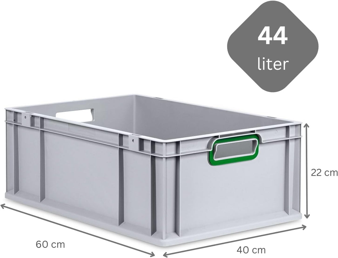 SparSet 5x Eurobox NextGen Color | HxBxT 22x40x60cm | 44 Liter | Griffe grün offen | Verstärkter Bod