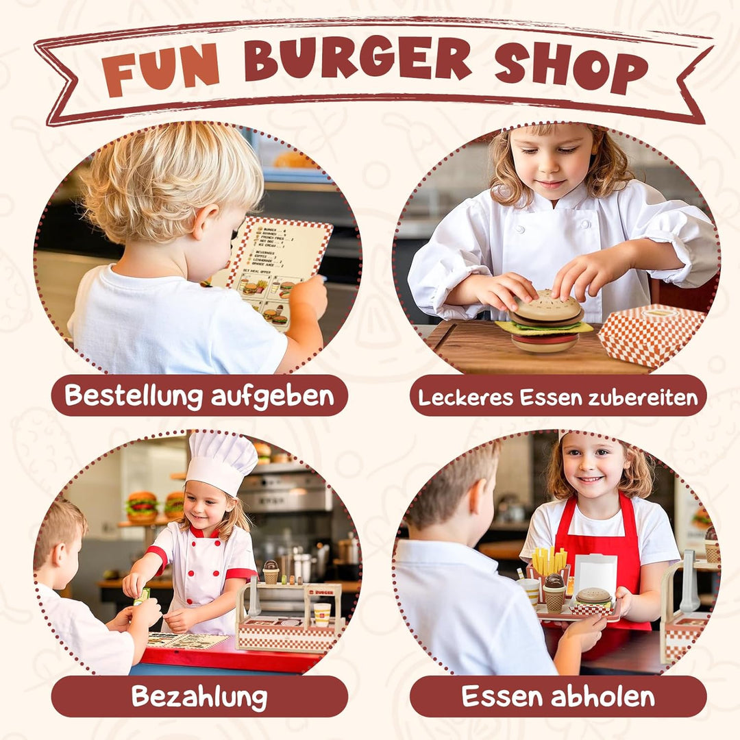Lehoo Castle Kinderküche Zubehör, kaufladen Zubehör Holz, Kaufmannsladen Zubehör, Spielen Sie Hambur