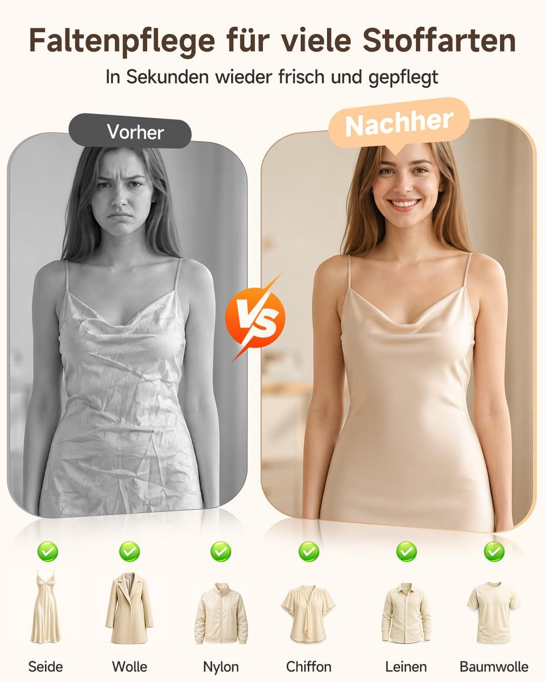 Dampfglätter, 2-in-1 Steamer für Kleidung, 350 ml Tank, 20 Sek. Aufheizen