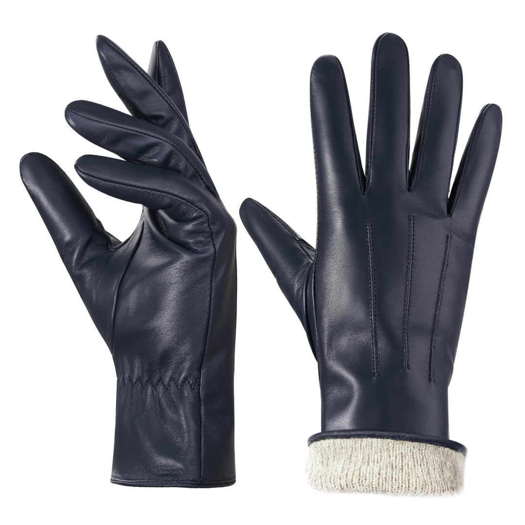 BISON DENIM Lederhandschuhe Damen Winter Touchscreen Kaschmir Gefüttert XXL Tiefblau, XXL Tiefblau