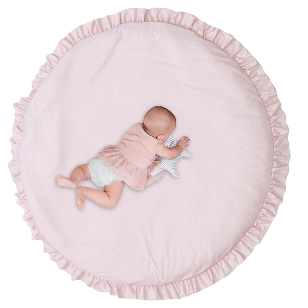 Babyspielmatte Runde Rüschen Aktivität Playmat, 100 cm rosa Babyspielmatte für den Boden, Baumwolle