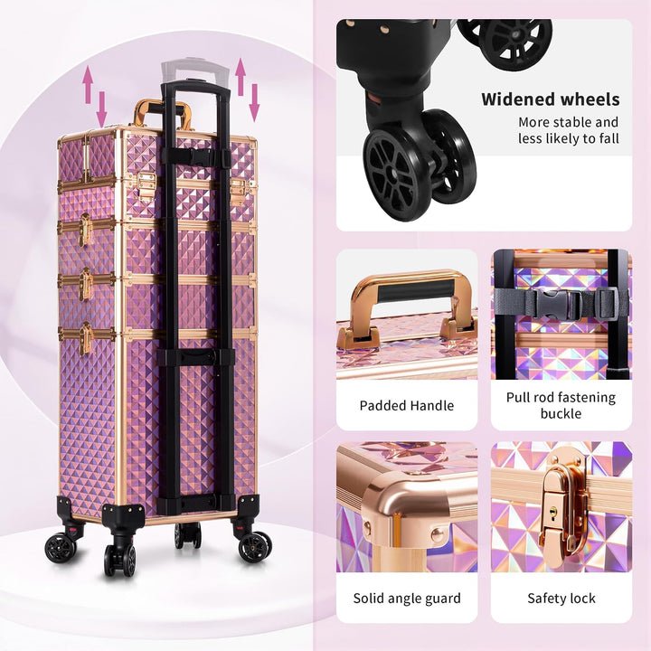 Arous 4-in-1 Professioneller Make-up-Zugkoffer, multifunktionaler Kosmetikwagen mit 360° drehbaren R