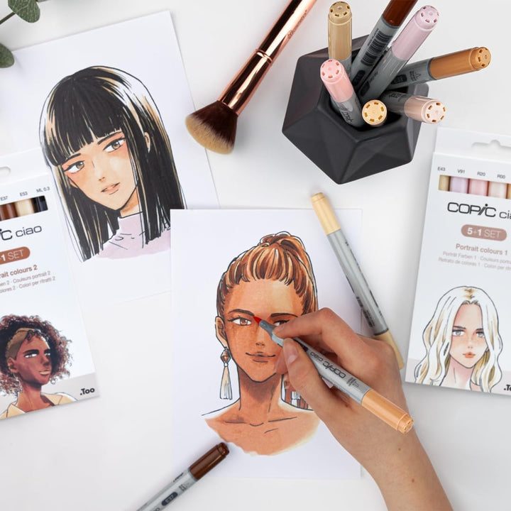 COPIC Ciao Marker Set 5+1 Portrait colours 2, Blisterpackung mit 5 Markern + 1 Multiliner 0,3 mm, fü