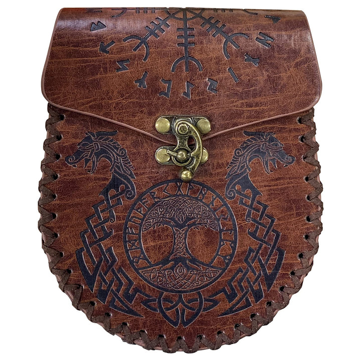 Mittelalterliche Gürteltasche, Braune Nordische Geprägte Gürteltasche, Drache Fenrir Wolf Ledergürte