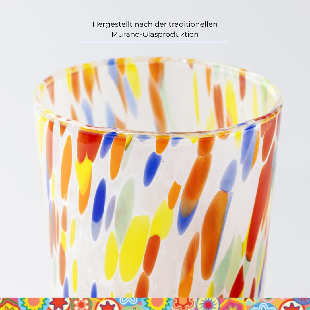 6 Wassergläser, hergestellt nach der Tradition der Murano-Handwerker, mundgeblasenes und handgearbei