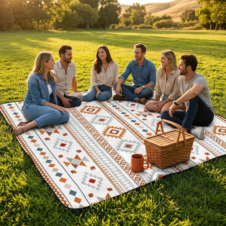 Picknickdecke Wasserdicht 200 x 200 cm, Boho Sandfeste Stranddecke Isoliert für 6-8 Personeni mit Tr