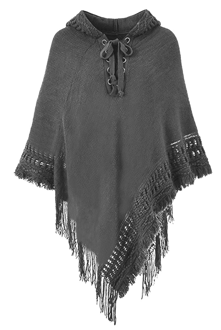 Rayson Poncho Damen Elegant Warm Winter mit Kapuze Solid Color Strick Ponchos Capes für Damen mit Fr
