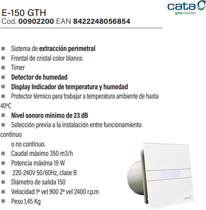 E-100 GTH - Abluftventilator Bad - Serie E Glass Hygro - Glasfront - Zeitschaltuhr Luftfeuchtigkeits