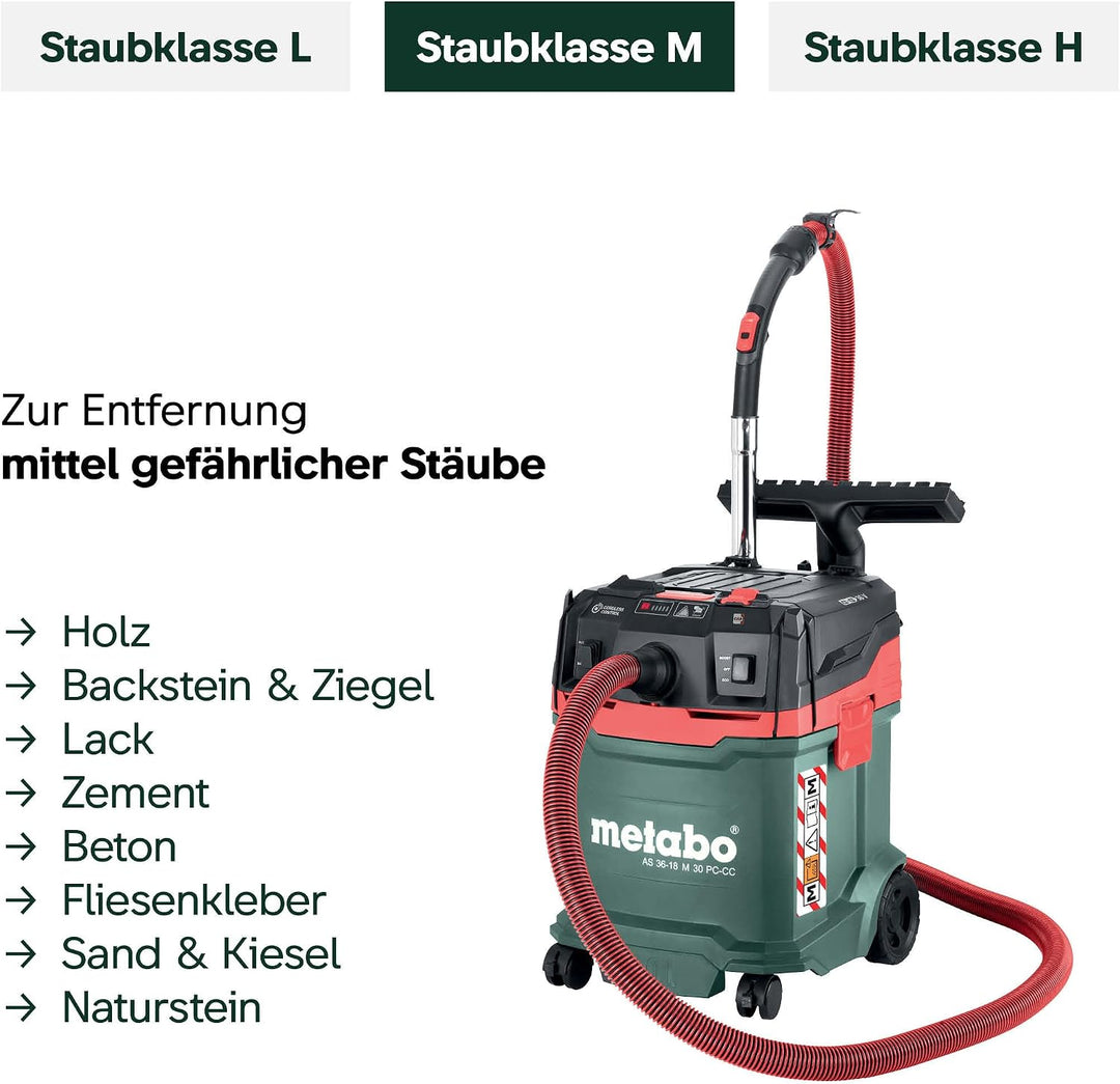 metabo AS 36-18 M 30 PC-CC Akku-Sauger, 30 l Nass- und Trockensauger