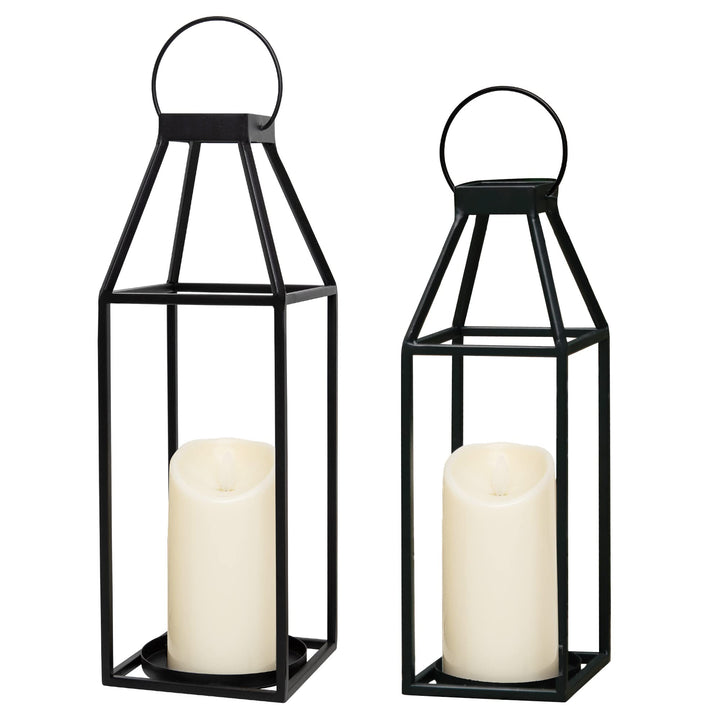HPC Decor schwarze Metall-Kerzenlaternen, Set mit 2 Laternen, dekorativ mit flackerndem Timer, 44 cm