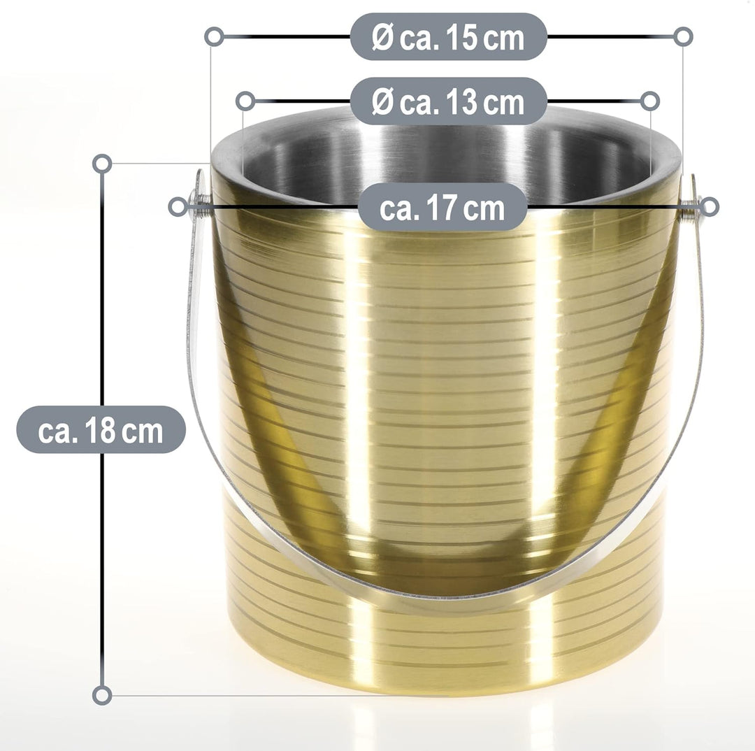 com-four® Eis-Eimer aus Edelstahl - Eis-Würfel-Behälter doppelwandig mit Deckel und Henkel - Sekt &amp;