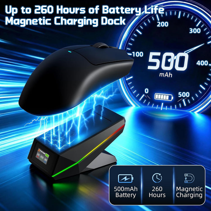 ATTACK SHARK X11 PRO V2 Kabellose Gaming Maus mit TFT Lade Dock, Schwarz A, Schwarz A