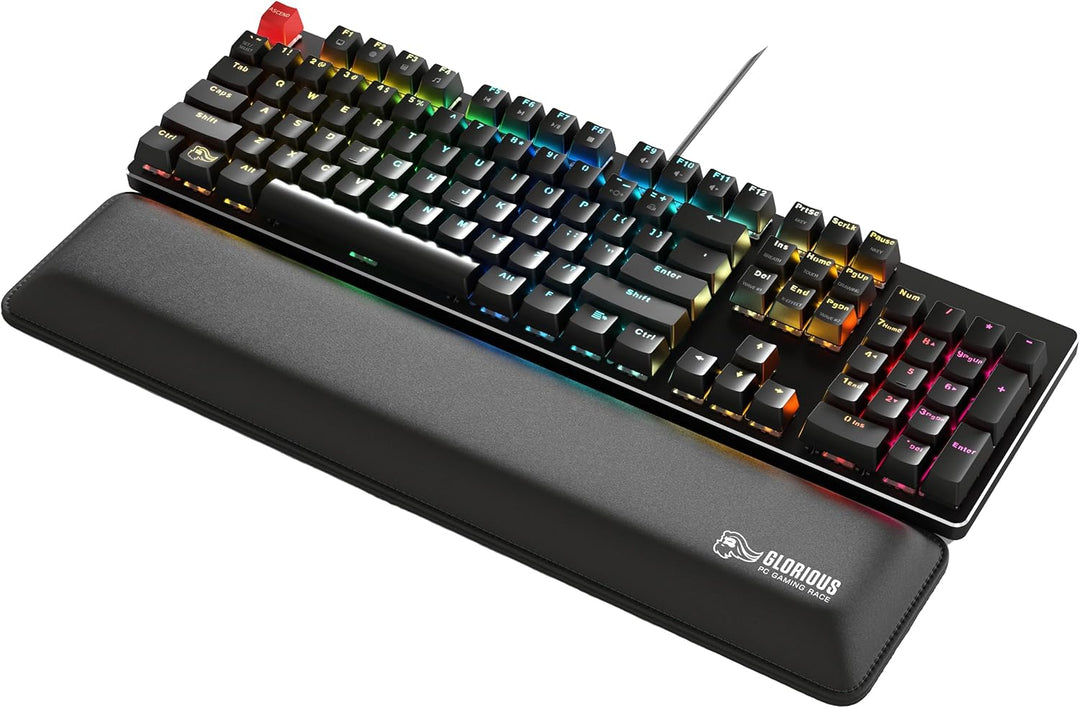 Glorious Gaming Padded Keyboard Wrist Rest (Full Size, 25 mm stark) - gesteppte Ränder, glatte Stoff