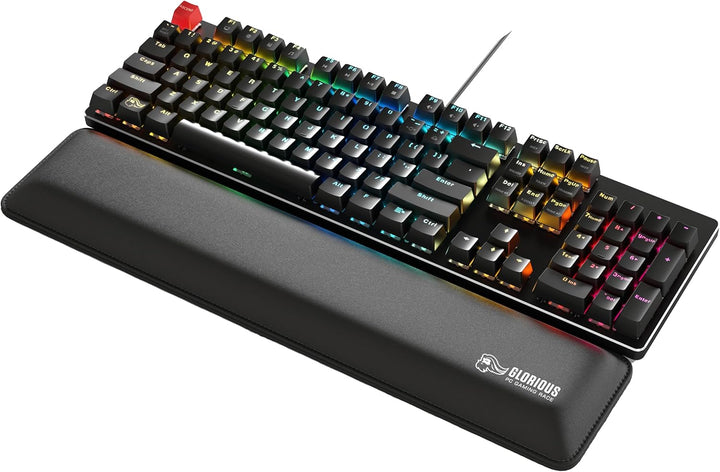Glorious Gaming Padded Keyboard Wrist Rest (Full Size, 25 mm stark) - gesteppte Ränder, glatte Stoff