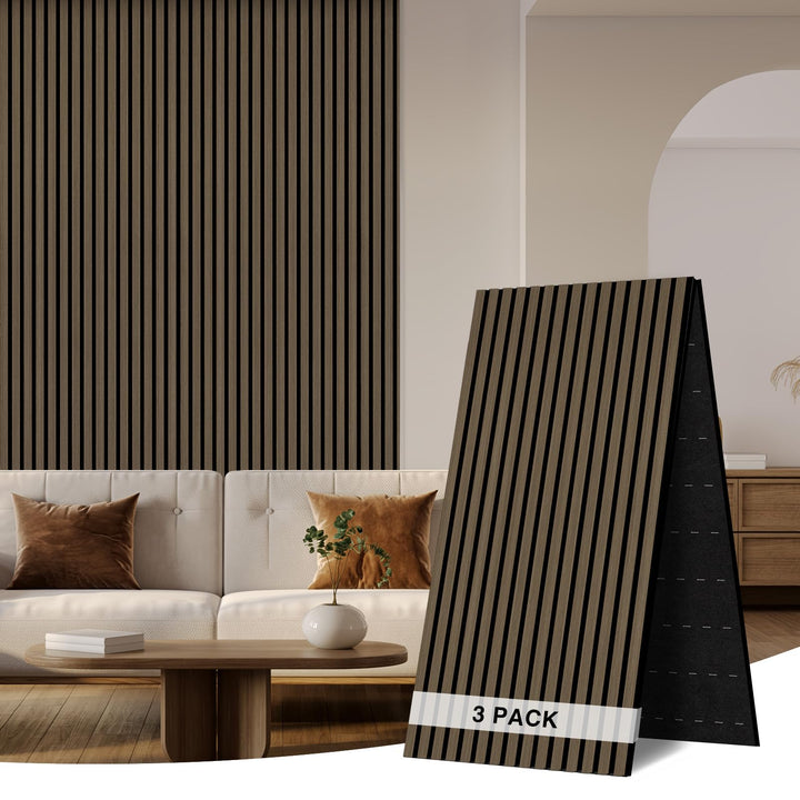 Faltbar Akustikpaneele Holz 240x60cm-3 Stück(4,32m²) Wandpaneele mit Holzfurnier Holzpaneele Wand Ac