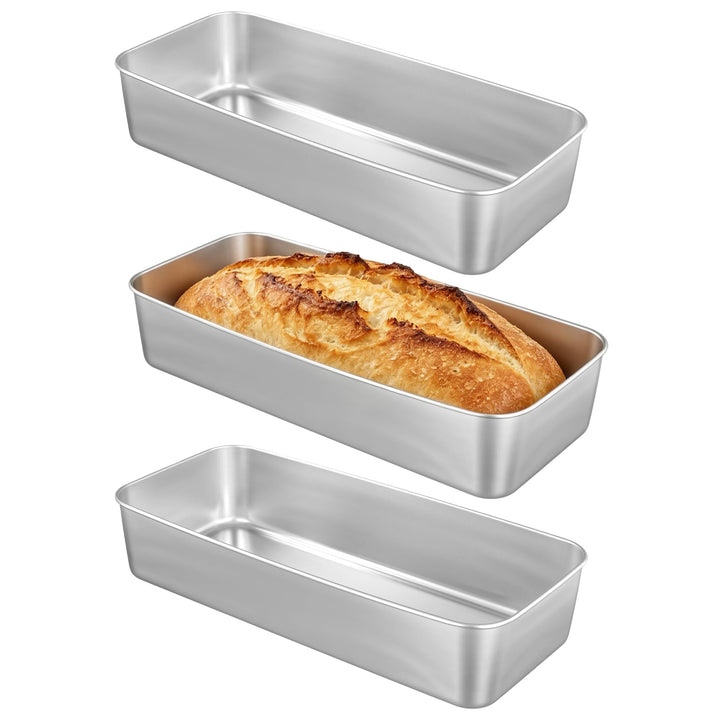ZOENHOU 3 Stück Brotbackform Edelstahl, Kastenform Gross | 33x15x6,5cm Rechteckig Kastenbackform, To