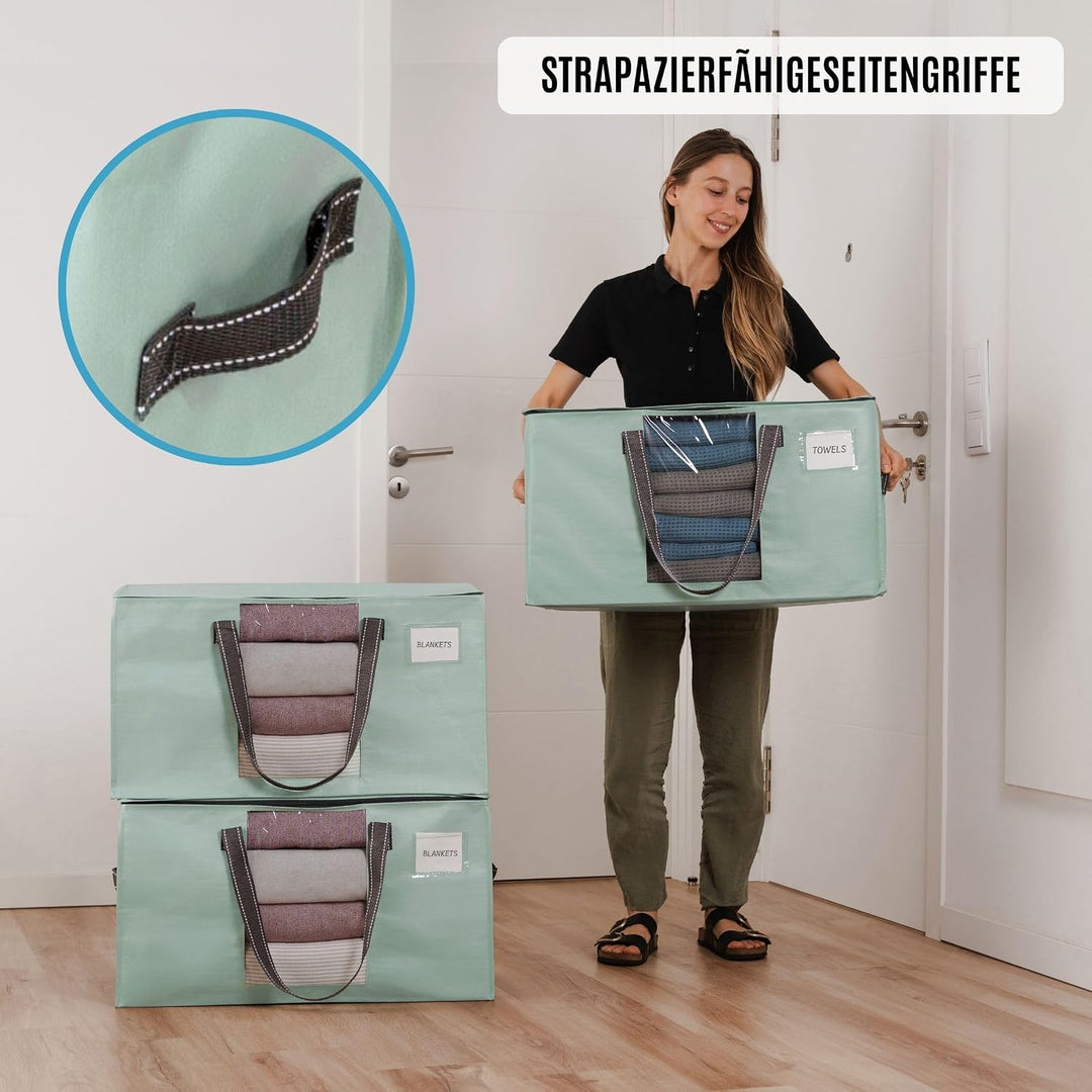 VENO 8er-Pack Umzugstaschen XXL(87 Liter) mit Sichtfenster, Faltbare Aufbewahrungstasche, Starke Gri