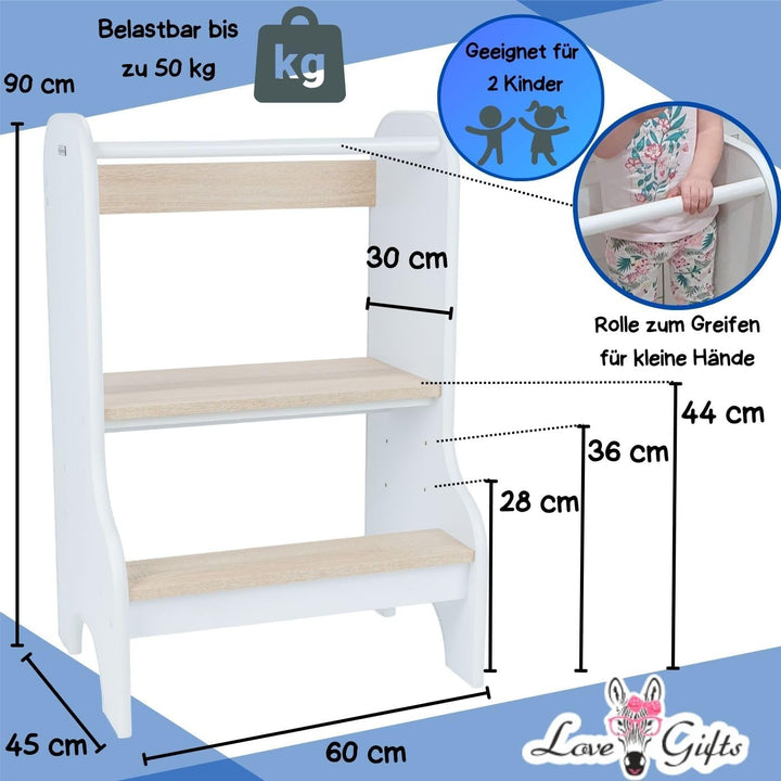 Love Gifts® Lernturm für Kinder mit Kippschutz und höhenverstellbar | Learning Tower mit sicheren Ka