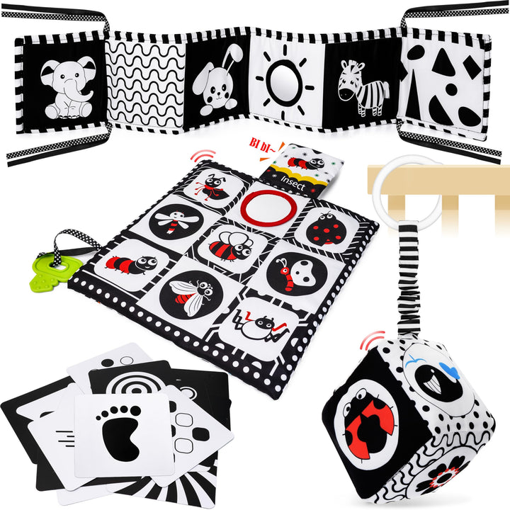 Schwarz Weiss Kontrastbuch mit Kontrastkarten, Baby Sensorik Kontrast Spielzeug 0-12 Monate Baby Ges